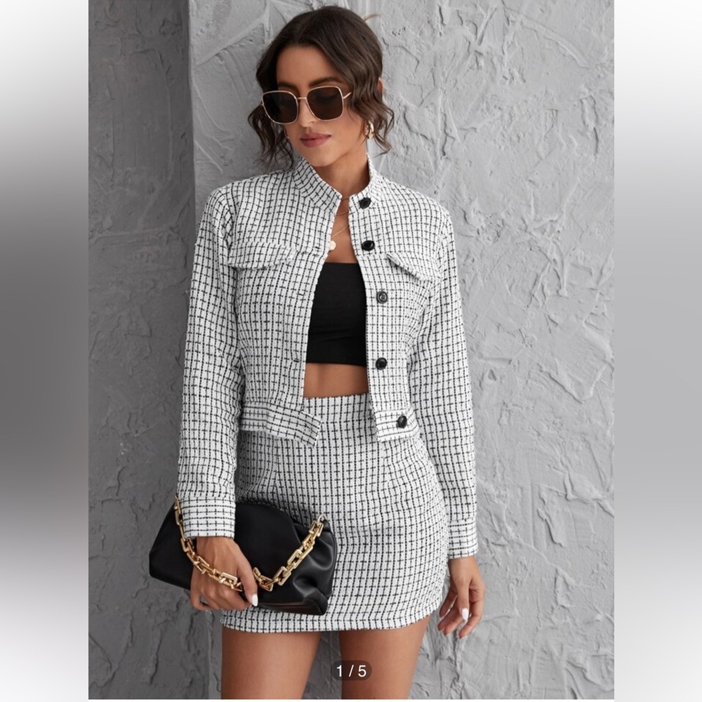 Tweed 2-Piece Set – Cropped Jacket & Skirt – Women’s Size M